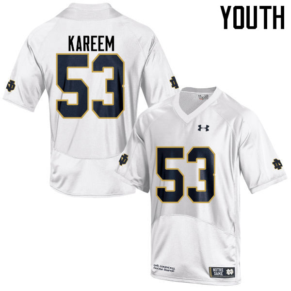 Youth NCAA Notre Dame Fighting Irish #53 Khalid Kareem Stitched College Under Armour Authentic White Football Jersey XK10P72GC